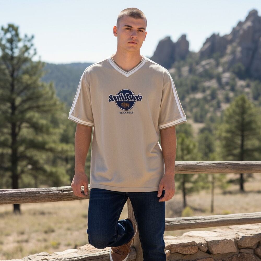 Vintage South Dakota Black Hills Embroidered Short Sleeve Tee T-Shirt Mens XL